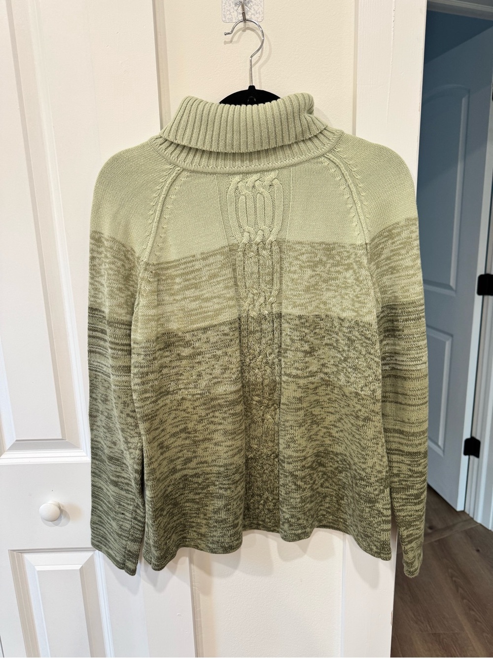 Karen Scott Olive Ombre Cable Turtleneck Sweater 100% Cotton